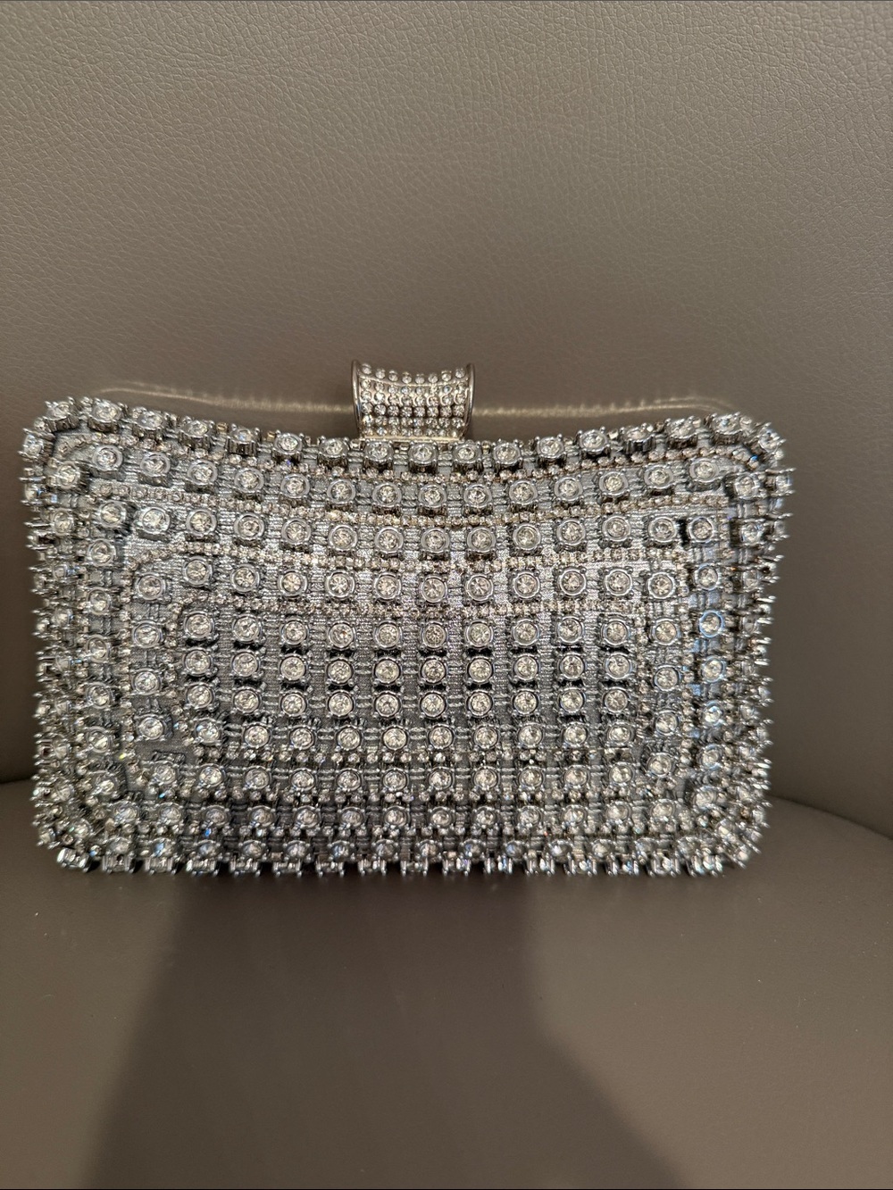 Silver Crystal Embellished Evening Clutch